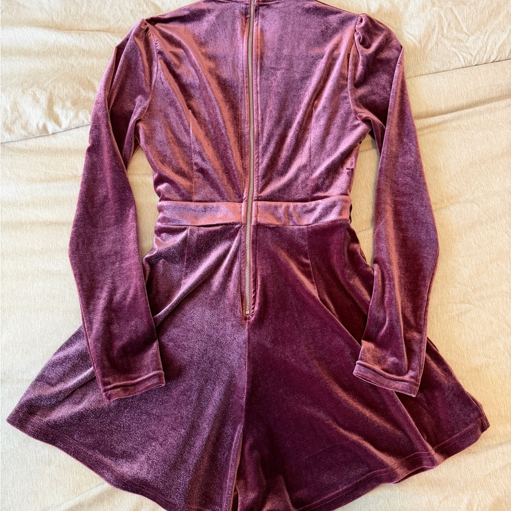 Fashion Nova Velvet Romper in Deep Pink - Picture 6 of 7